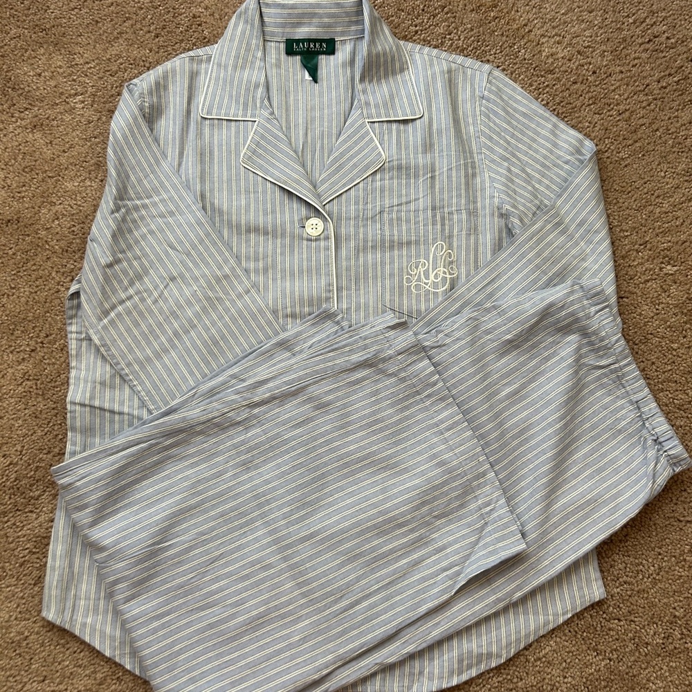Ralph Lauren Blue and White Striped Pajama Set